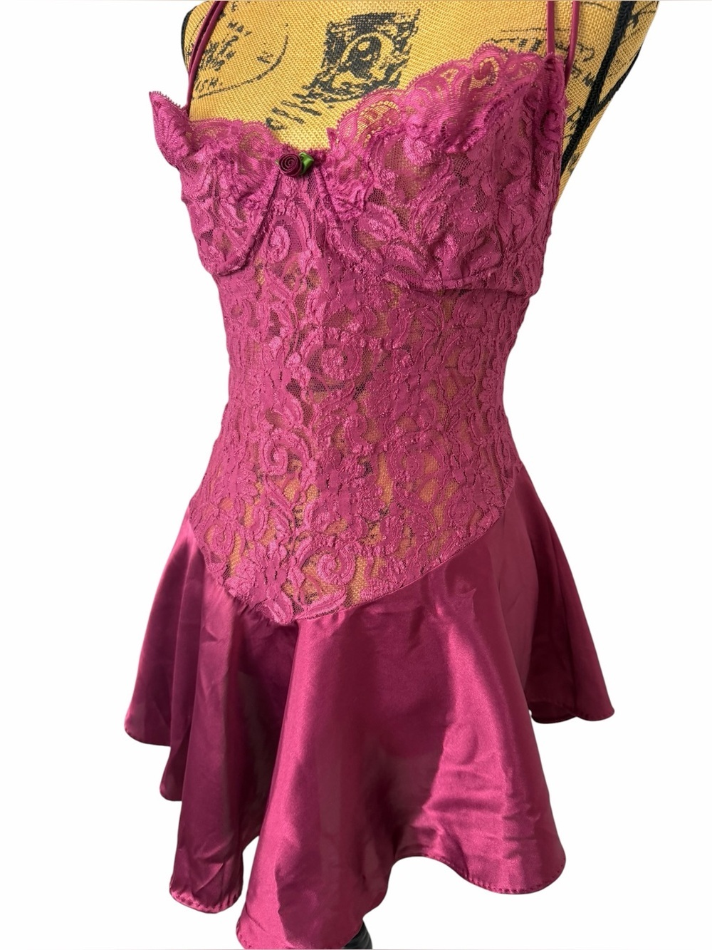 Private Luxuries Vintage Magenta Lace Satin Babydoll Slip Dress L USA - Picture 6 of 6
